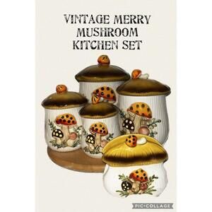 Vintage Sears & Roebuck 1983 Made in Japan Whimsical Merry Mushroom Canister Set